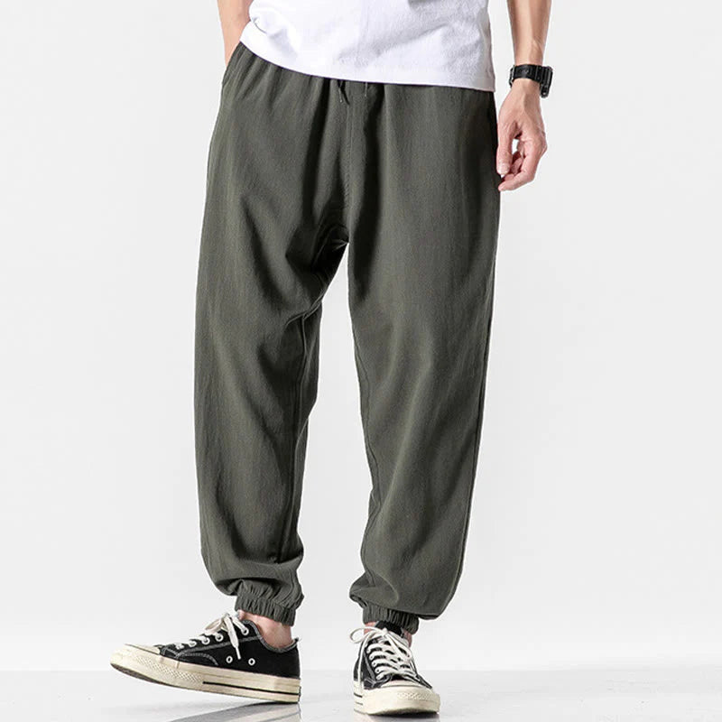 Pantalones de Algodón para Hombre con Cordón Ajustable y Bolsillos